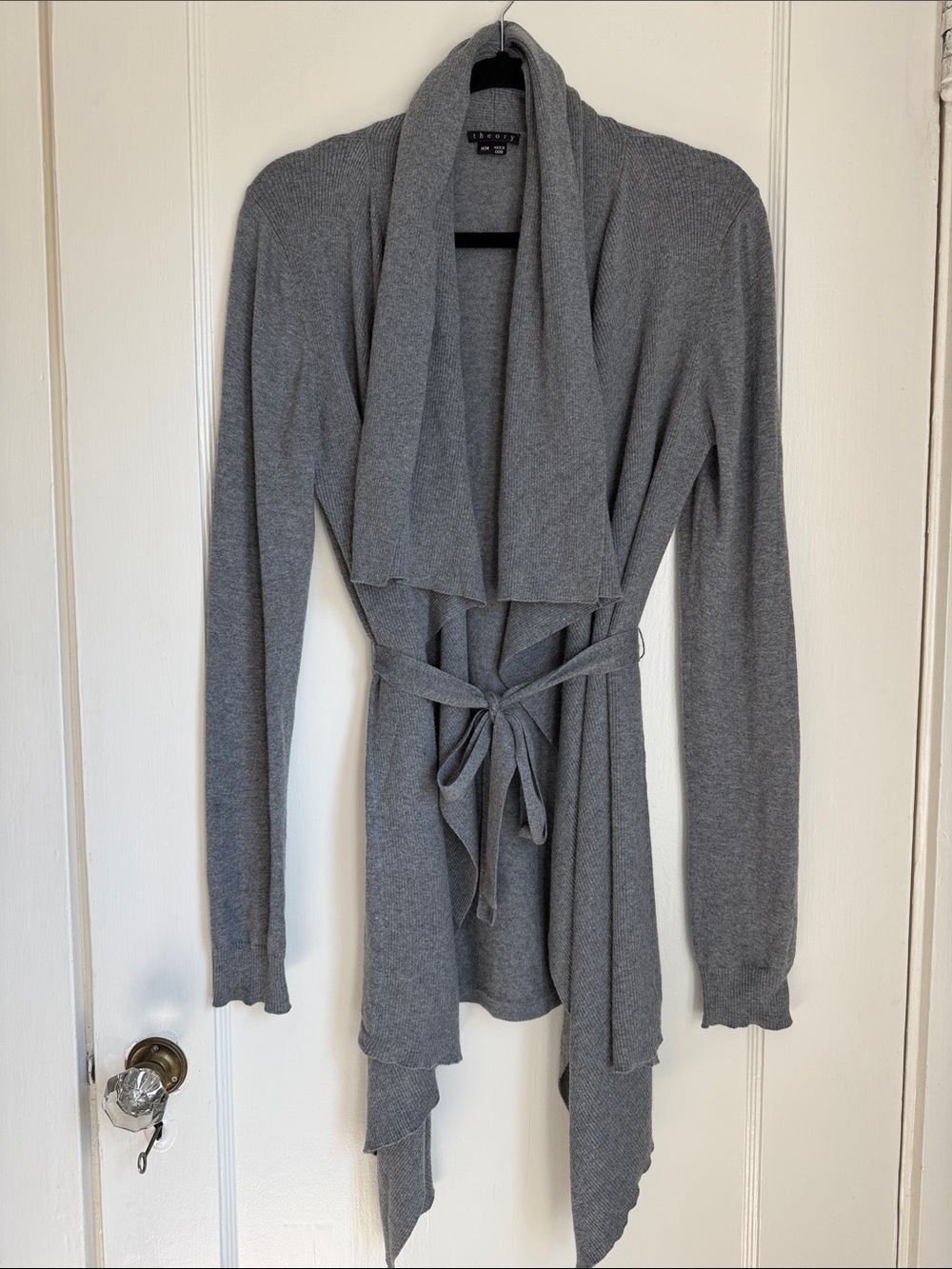 Theory Women’s Gray Open Front Belted Cardigan Sweater M